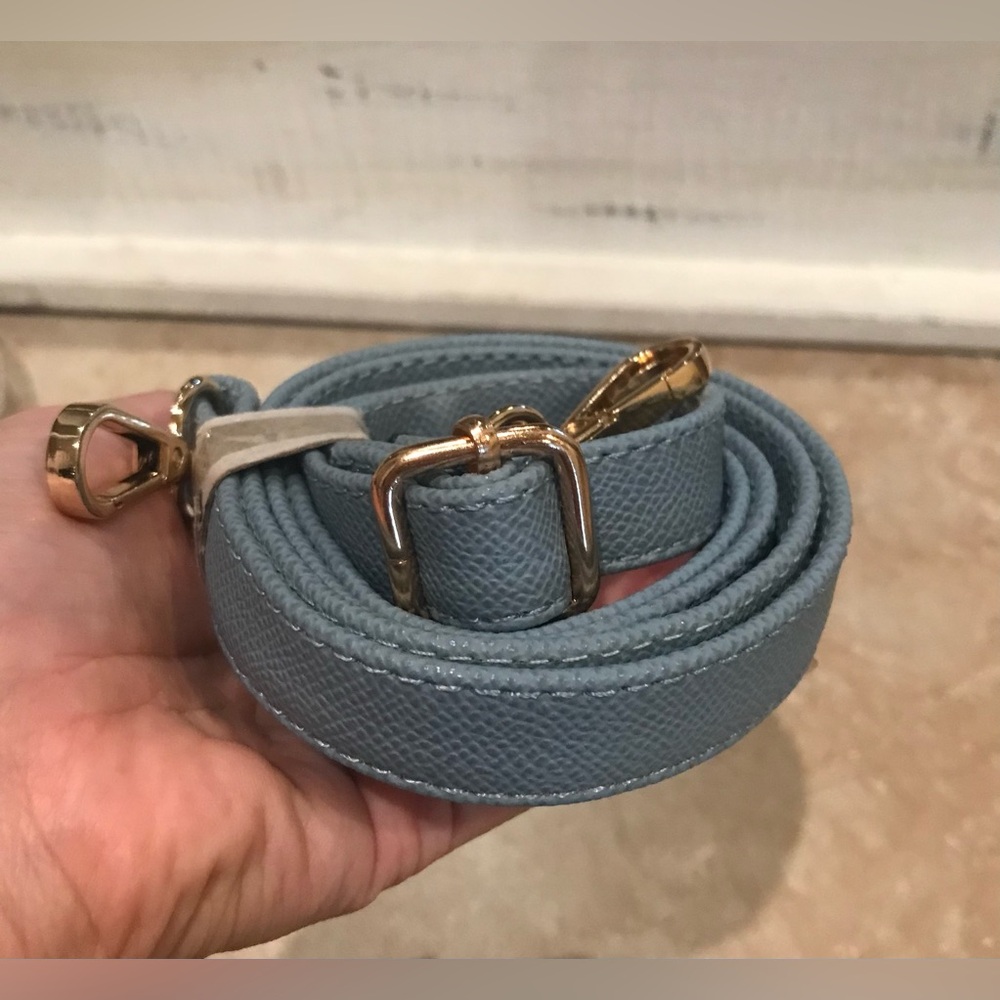 NWT Baby Blue Jeans shoulder bag leather adjustable strap w/gold tone hardware